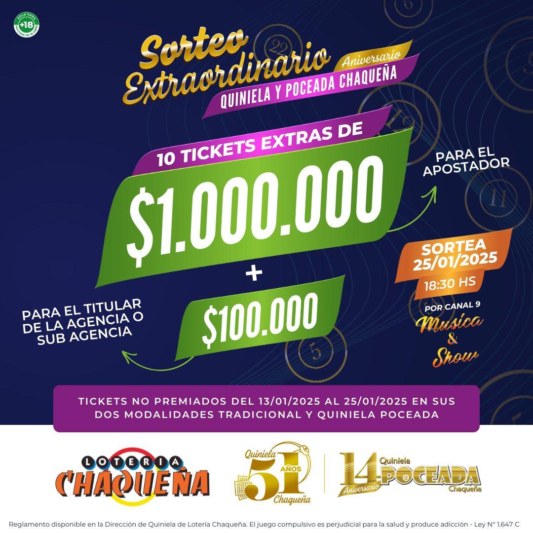 Por los 51años de la quiniela oficial y 14' de la pocaeda ,lotería chaqueña sortera más de 10 millones de pesos 