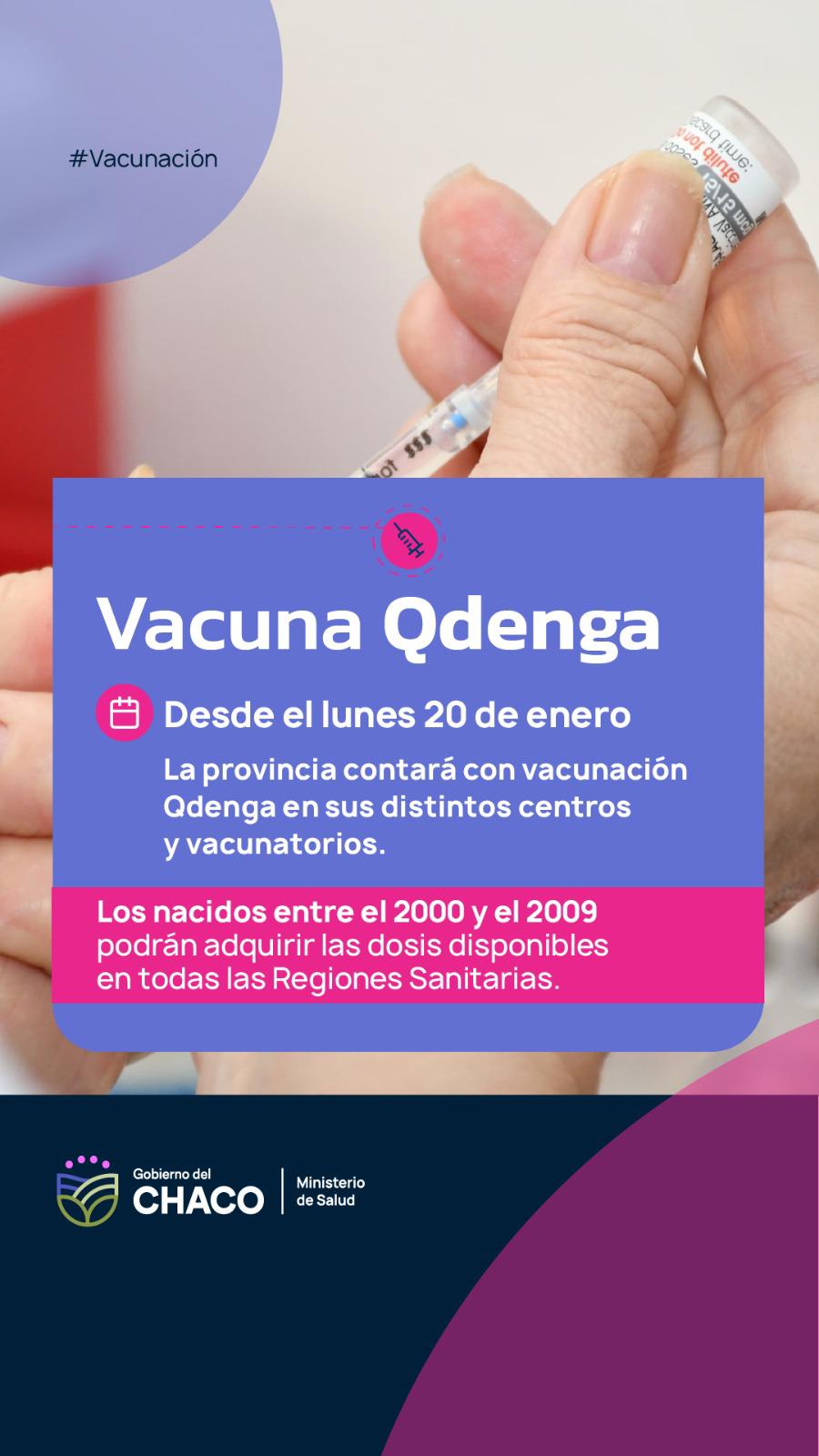 ✅ IMPORTANTE‼️ Desde este lunes 20 de enero, la provincia cuenta con vacunación Qdenga *en sus distintos centros y vacunatorios.