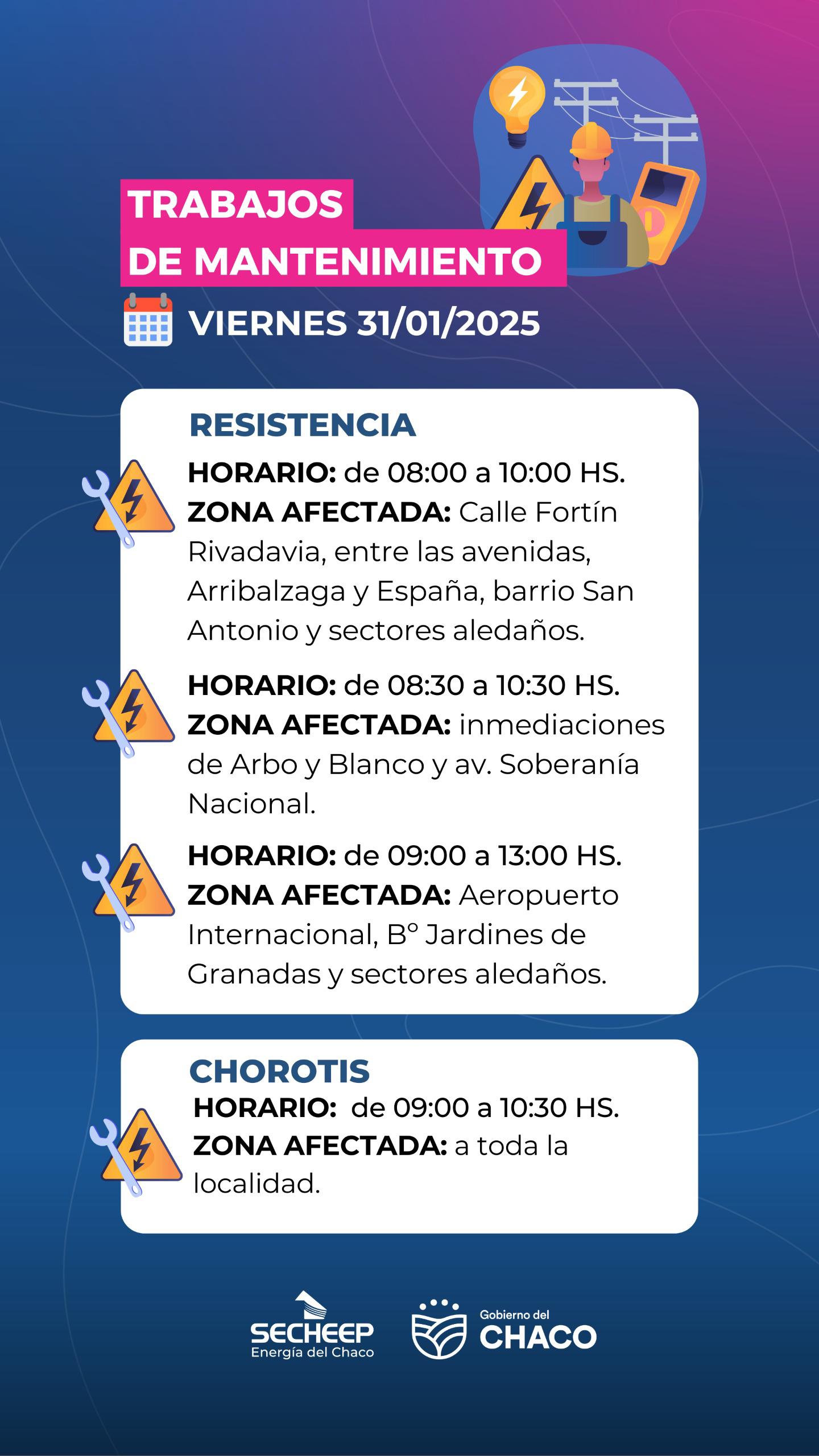 SECHEEP , AVISO IMPORTANTE, TRABAJOS DE MANTENIMIENTO 🗓️ viernes 31/1/2025