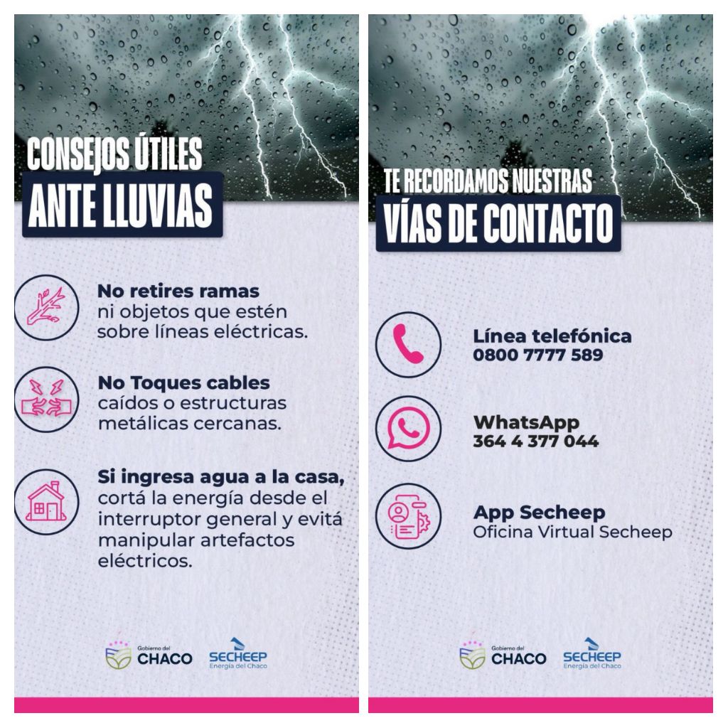 *ANTE LAS LLUVIAS, SECHEEP REITERA RECOMENDACIONES A LA COMUNIDAD*  