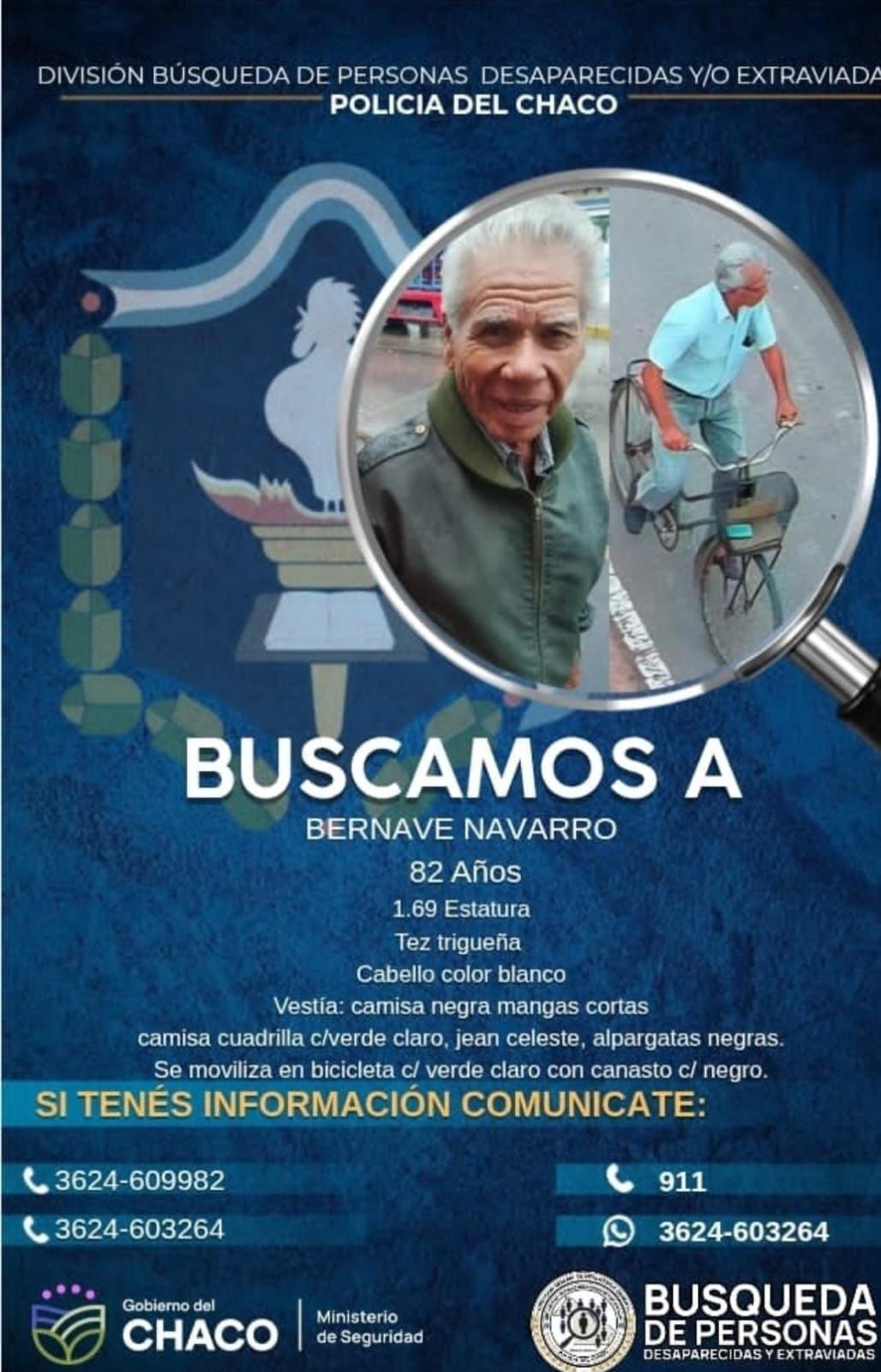 *CON TODOS LOS RECURSOS DISPONIBLES, EL GOBIERNO PROVINCIAL INTENSIFICA LA BÚSQUEDA DE BERNABE NAVARRO*