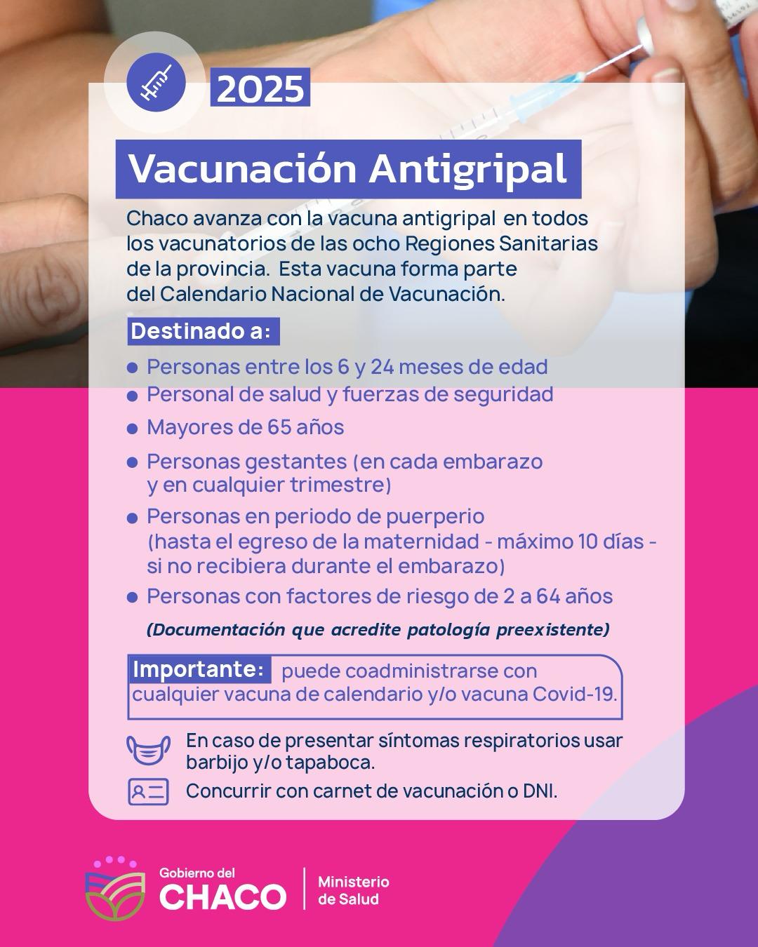 Vacunación antigripal en toda la provincia del Chaco 
