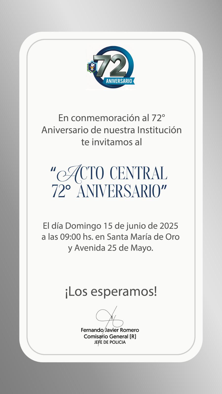 72 AÑOS: LA POLICÍA DEL CHACO INVITA A LA CIUDADANÍA A PARTICIPAR DE SU ACTO ANIVERSARIO