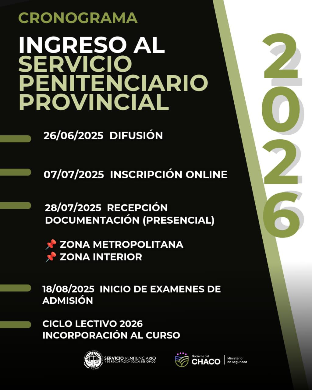 CICLO LECTIVO 2026: INGRESO AL SERVICIO PENITENCIARIO PROVINCIAL