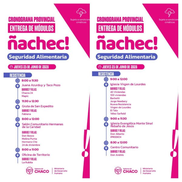 *ESTE JUEVES 25: CONTIN&Uacute;A LA ENTREGA DE M&Oacute;DULOS ALIMENTARIOS DEL PROGRAMA &Ntilde;ACHEC EN RESISTENCIA*