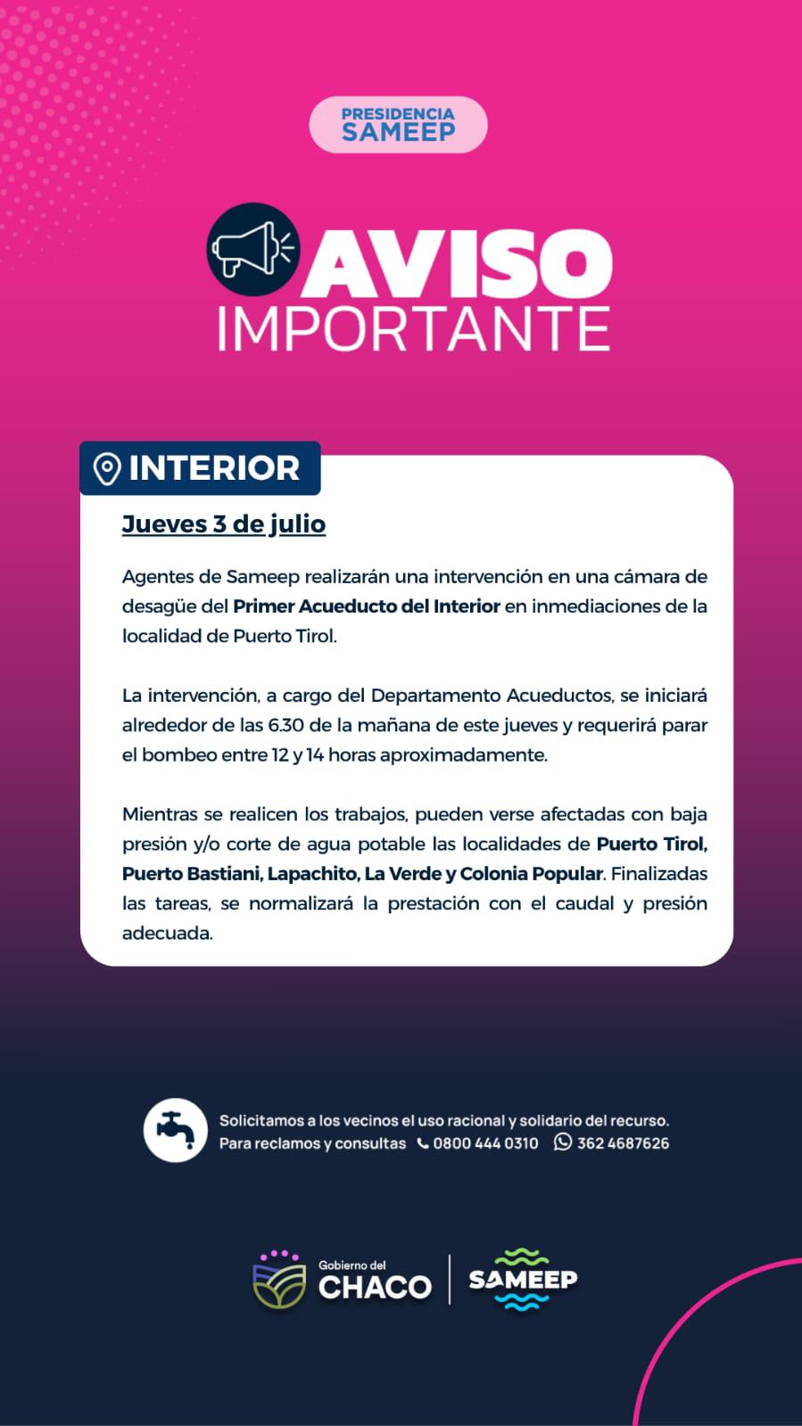 INFO IMPORTANTE, desde Sameep.  ✅ Para este jueves 3 de julio