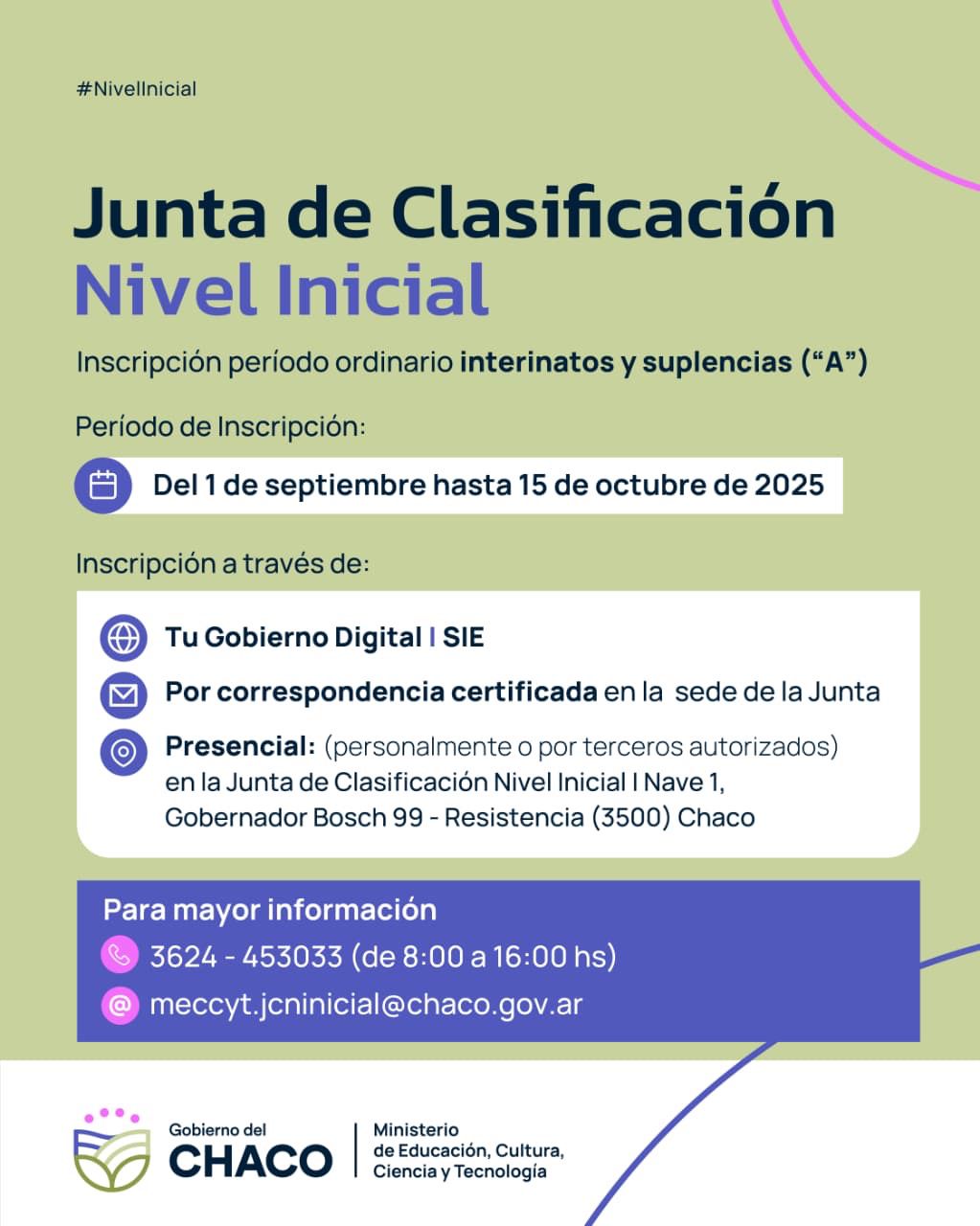 JUNTA DE CLASIFICACIÓN DE NIVEL INICIAL: SE ABRE INSCRIPCIÓN PARA INTERINATOS Y SUPLENCIAS