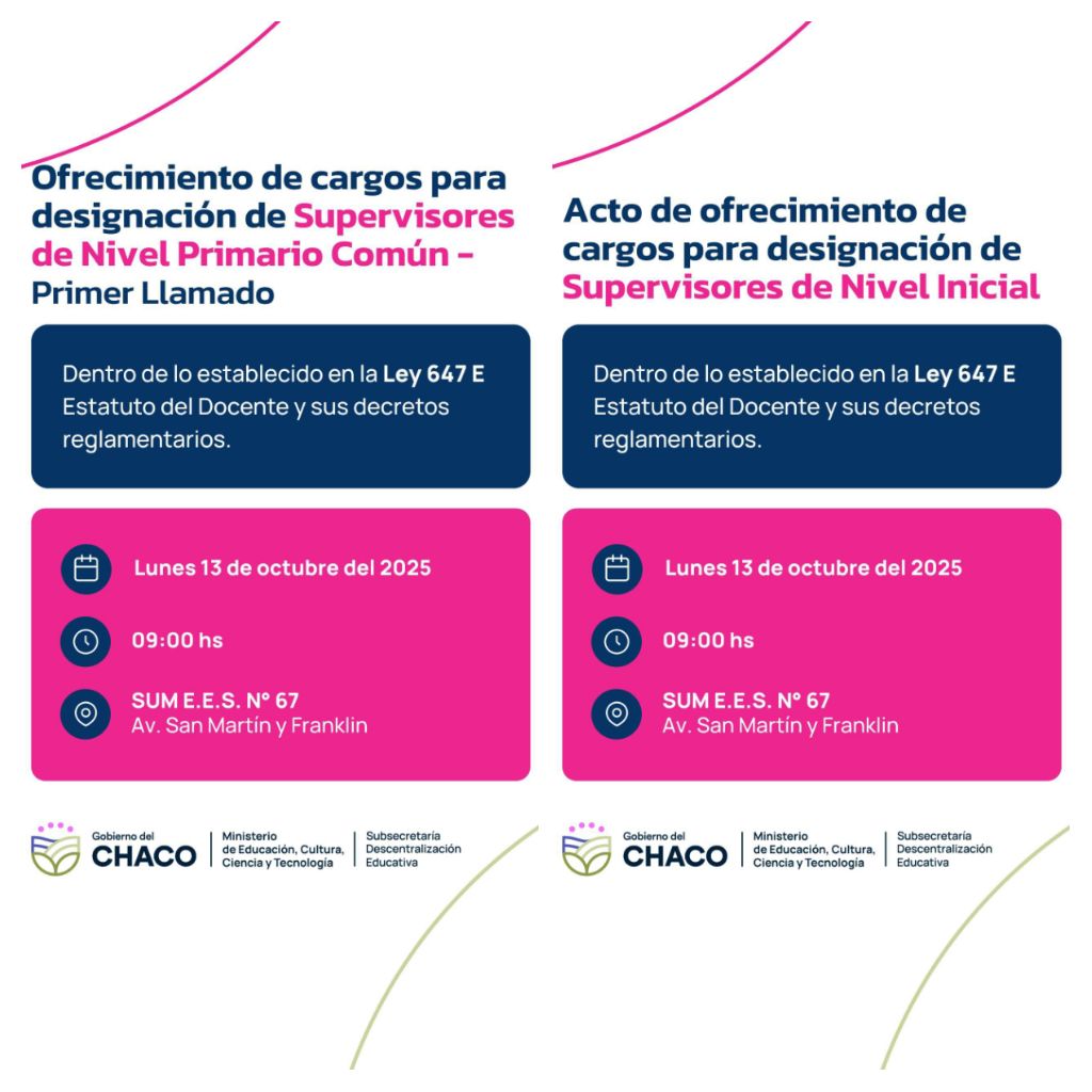 Educación: hoy , habrá actos de designación de cargos de supervisores