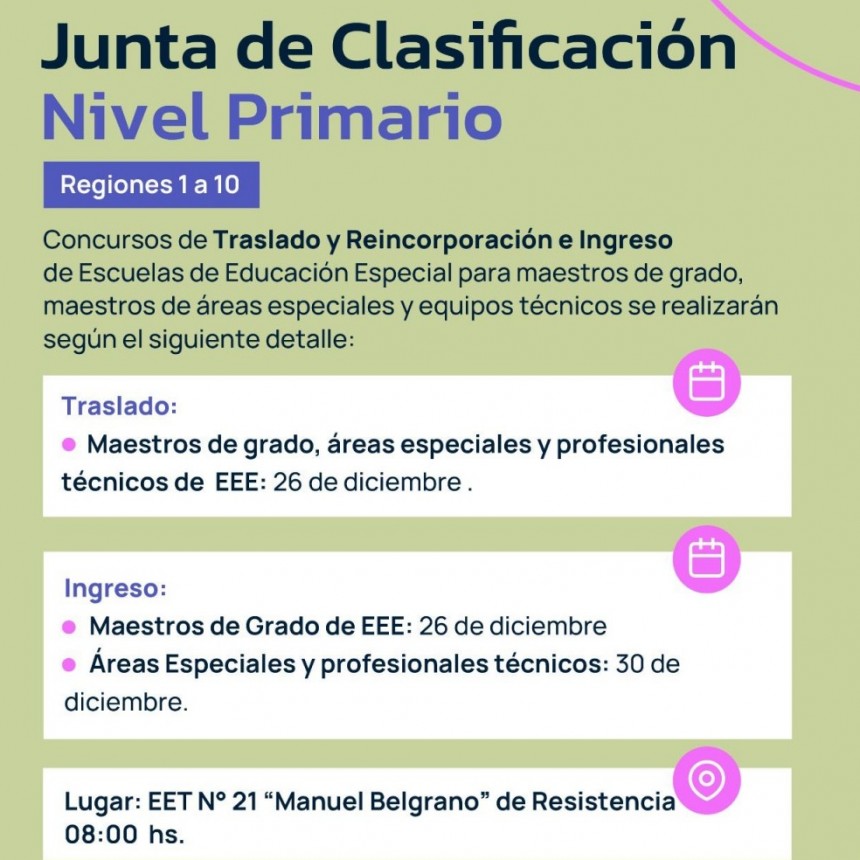 EDUCACIÓN ESPECIAL: FECHAS CONFIRMADAS PARA CONCURSOS  DE TRASLADO Y REINCORPORACIÓN E INGRESO A LA DOCENCIA