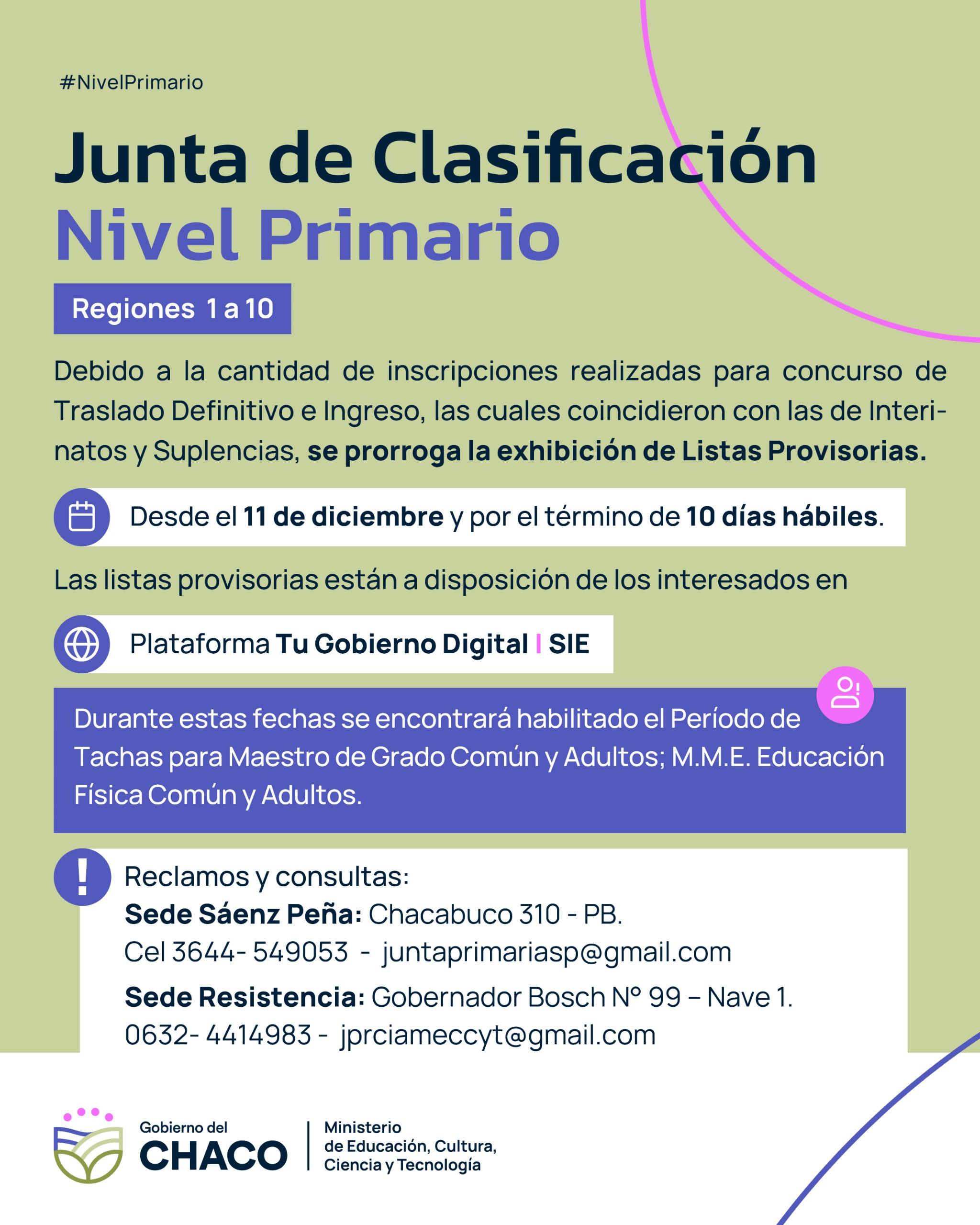 NIVEL PRIMARIO: SE PRORROGA LA EXHIBICIÓN DE LISTAS PROVISORIAS DE TRASLADO E INGRESO